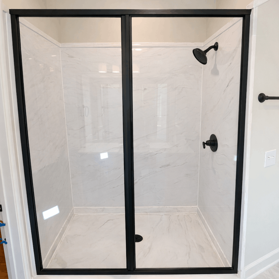 Modern cultured marble shower with stone-like finish